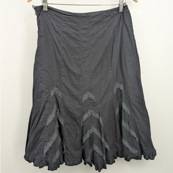 Vintage Angie Black Peasant Skirt Lace Trim Ruffle Hem Size M Goth Whimsygoth - Picture 1 of 4